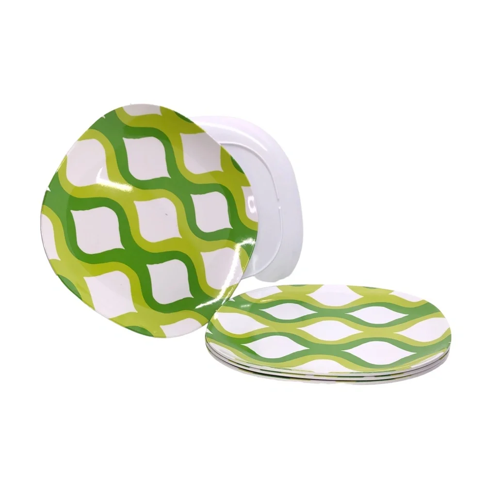 Set of 5 Melamine Green Green Geo Swirl Retro Pattern Lunch Plats